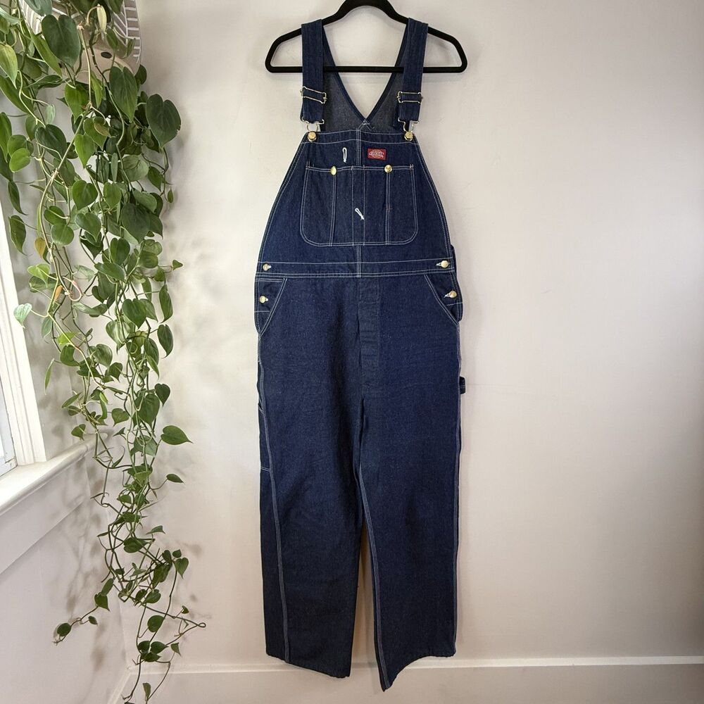 Vintage Deadstock Dickies Denim Bib Overalls 38x32 Carpenter Workwear, USA Made